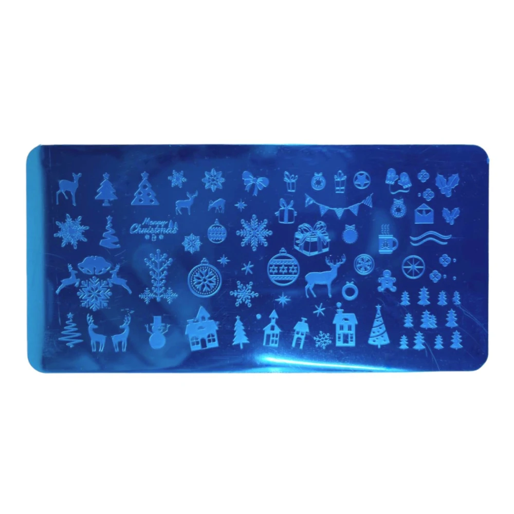 Пластина-диск для стемпинга металлический прямоугольный NoName (№6 снежинки, олени, елки) (12х6 см)