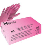 Рукавички нітрил неопудрені текстуровані нестерильні Hoffen Рожевий 100 од. (M)