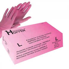 Рукавички нітрил неопудрені текстуровані нестерильні Hoffen Рожевий 100 од. (L)