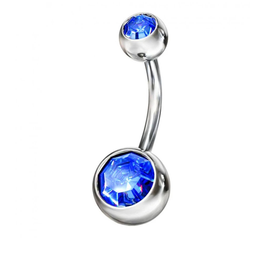 Пирсинг банан для пупка  CAFLON/STUDEX з 2-мя камнями сталь №2 (Синий)