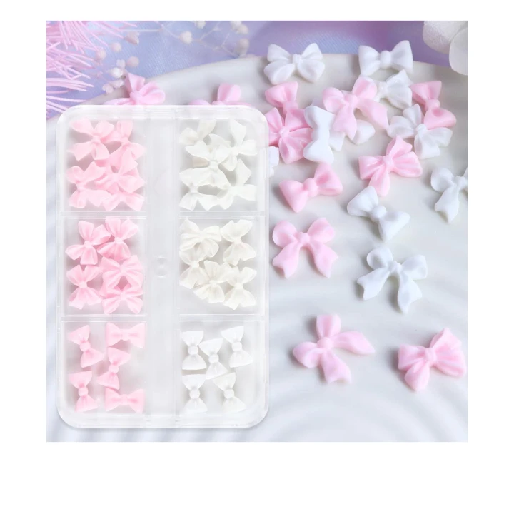 Набор 3D украшения розово-белые бантики, 6 ком.