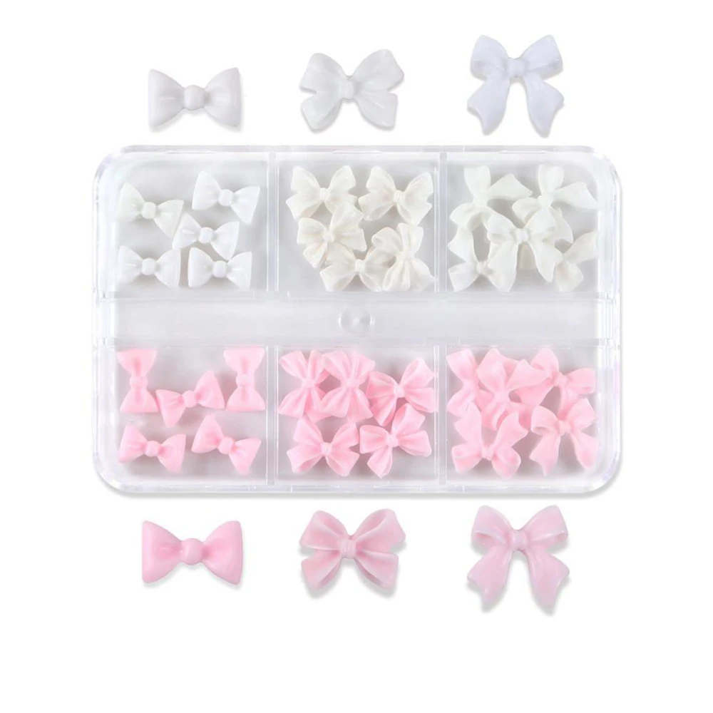 Набор 3D украшения розово-белые бантики, 6 ком.