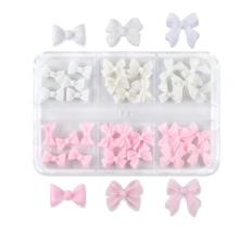 Набір 3D прикрас рожево-білі бантики, 6 ком