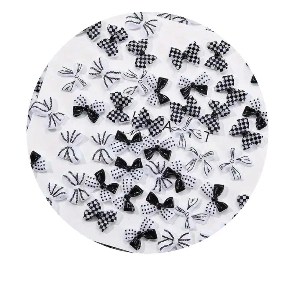 Украшения ногтевые, 30 шт (черно-белый бантик)