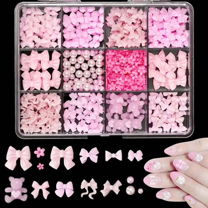 Набор розового декора для маникюра, 12 ячеек