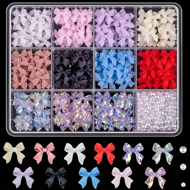 Набор украшений для ногтей ассорти бантиков, 12 яч.