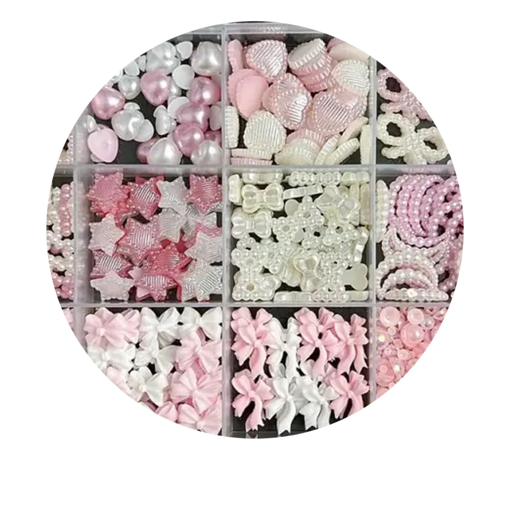 Набор украшений для ногтей розового ассорти (звезды, бантики, жемчужинки), 15 яч