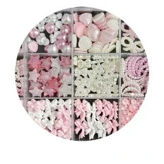 Набор украшений для ногтей розового ассорти (звезды, бантики, жемчужинки), 15 яч