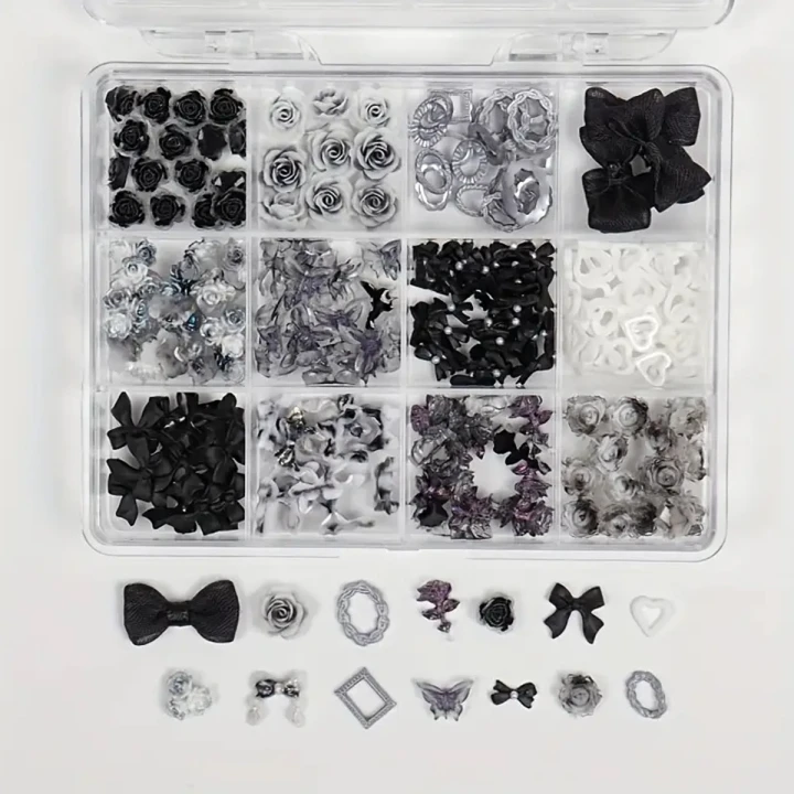 Набір чорний прикрас для нігтів, 12 ком