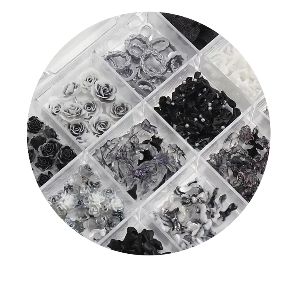 Набір чорний прикрас для нігтів, 12 ком