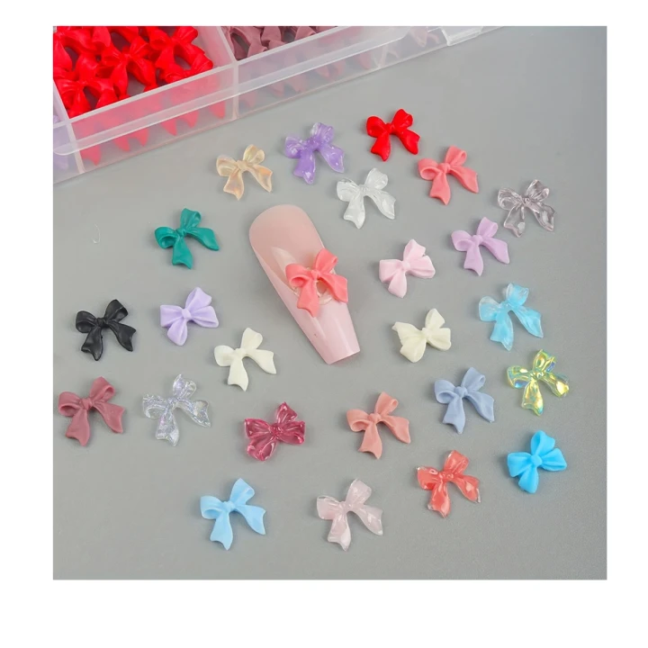 Набор украшений для ногтей с разноцветными бантиками, 24 ком.