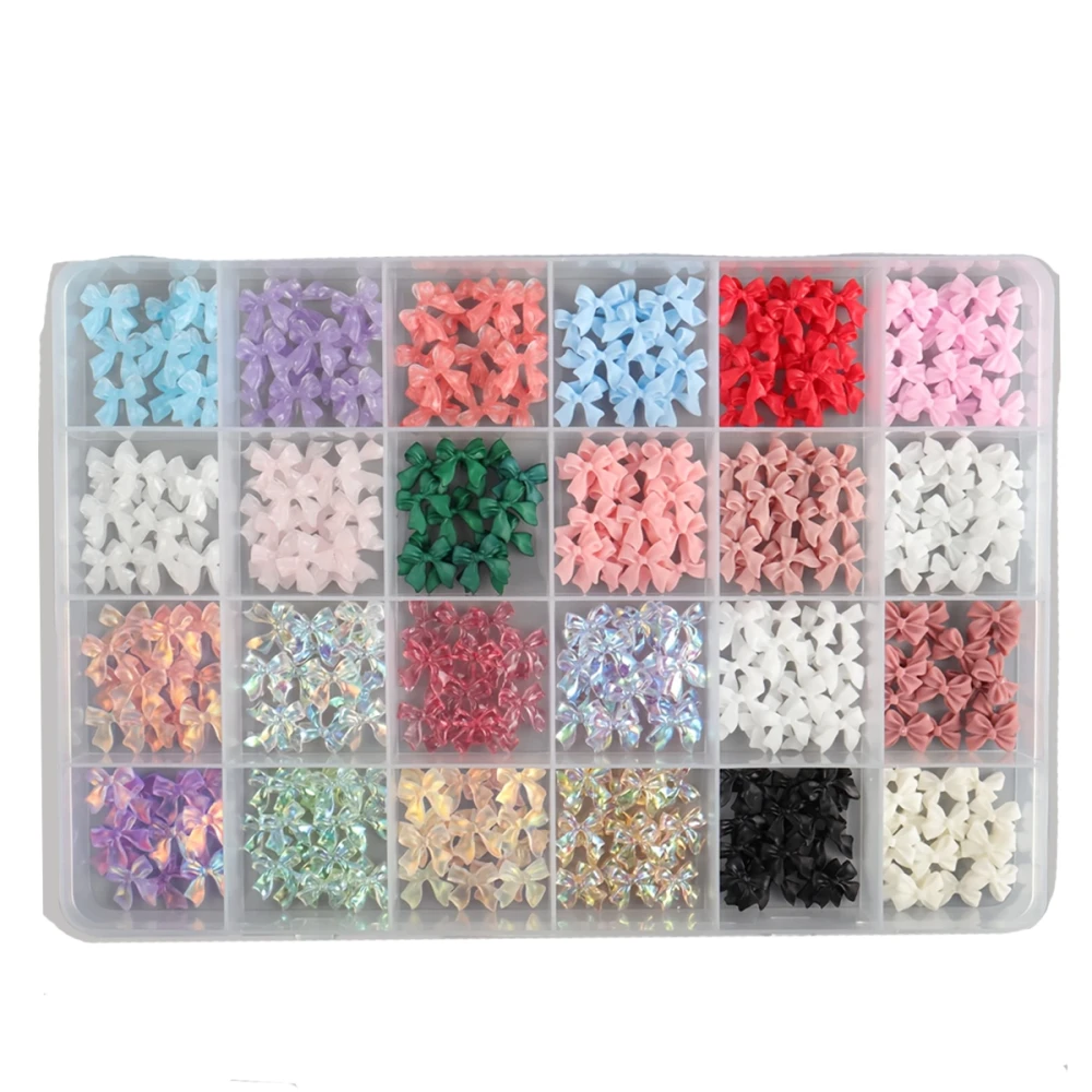 Набор украшений для ногтей с разноцветными бантиками, 24 ком.