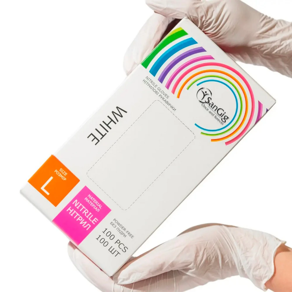 Перчатки нитриловые белые SanGig (L)