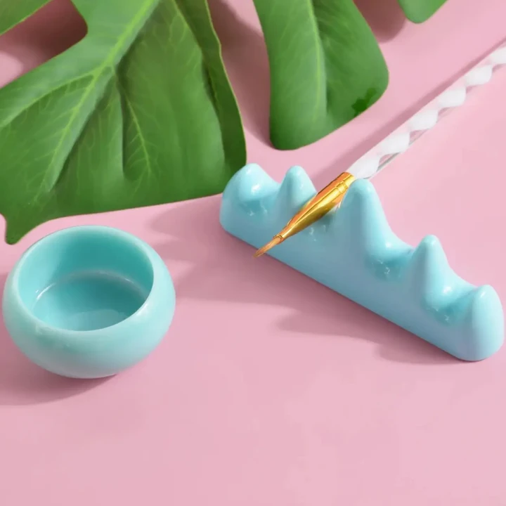 Подставка для кистей на 4 ячейки+емкость для жидкостей (смешивание) (Бирюзовый А)