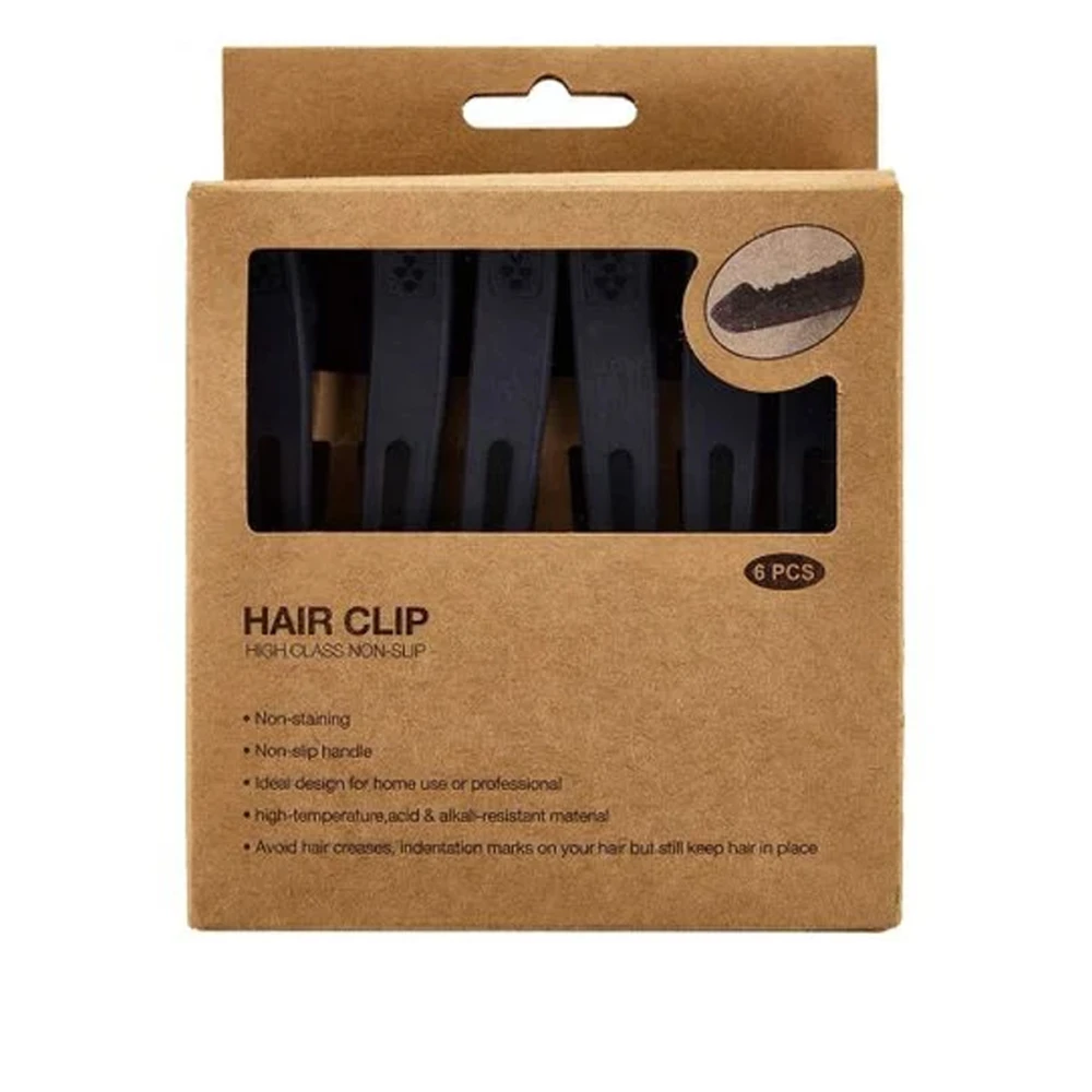 Зажим пластиковый для волос черный 6 шт