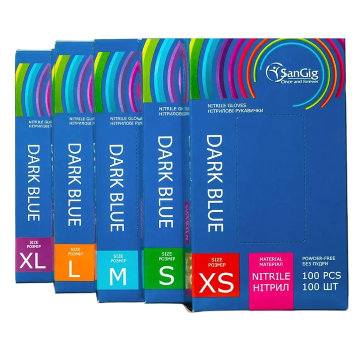 Рукавички Нітрилові Темно-сині SanGig (S)