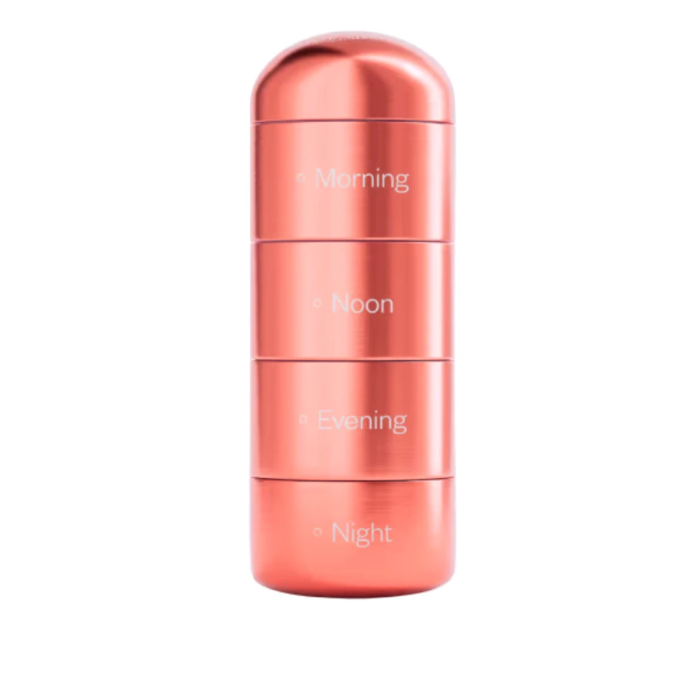 Таблетница металлическая Perla Helsa , четыре деления, с логотипом (розовая)