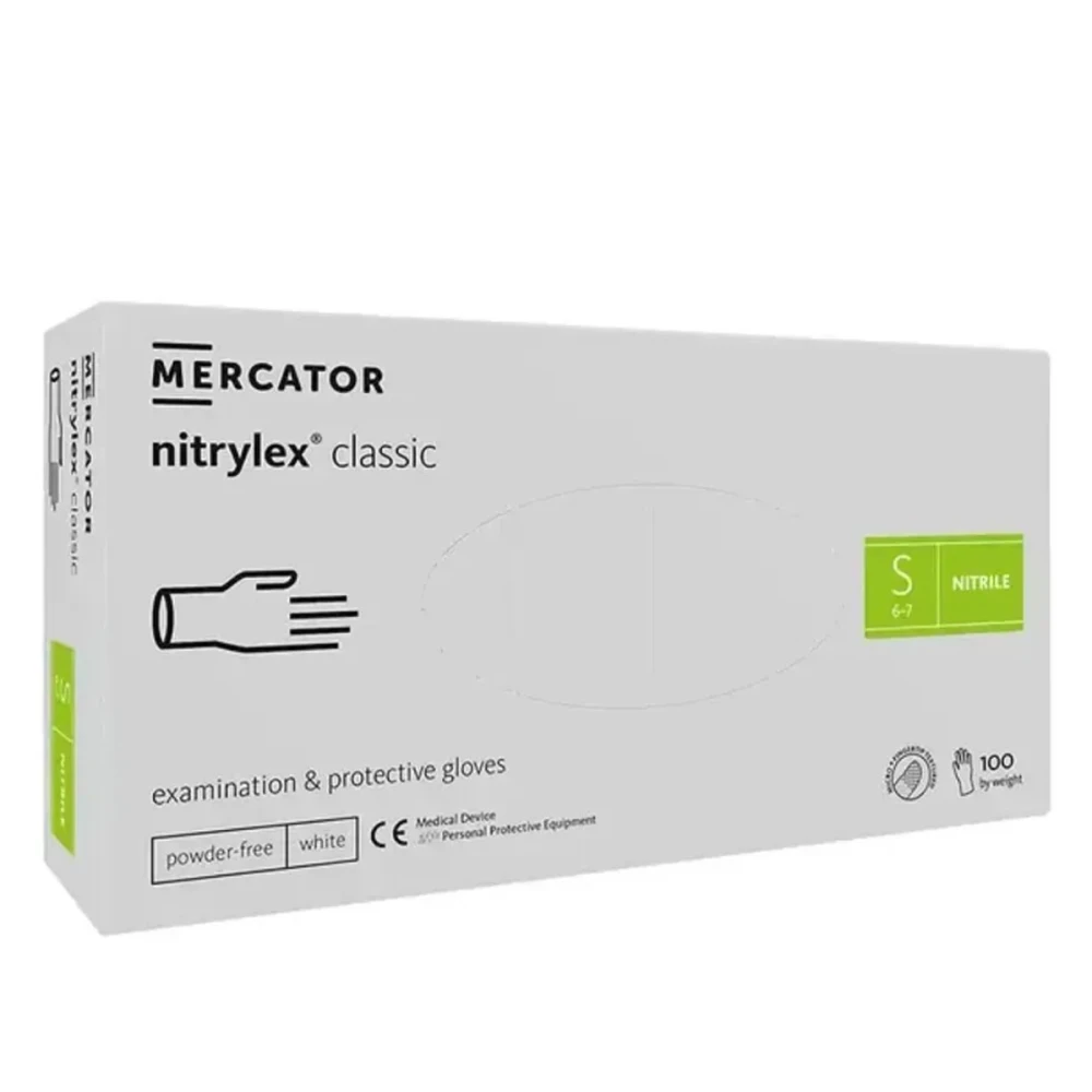 Рукавички нітрил/б/пудр/нестер Nitrylex Classic White 100 од. (S)
