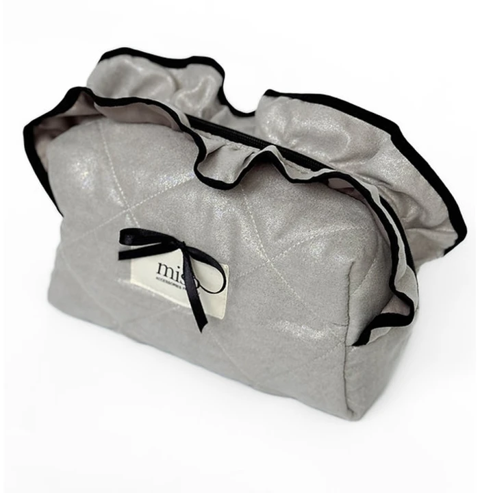 Косметика замша с рюшами (Серая черный кант)