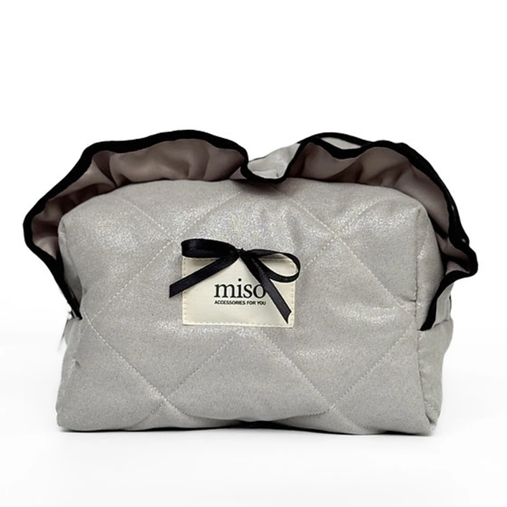 Косметика замша с рюшами (Серая черный кант)