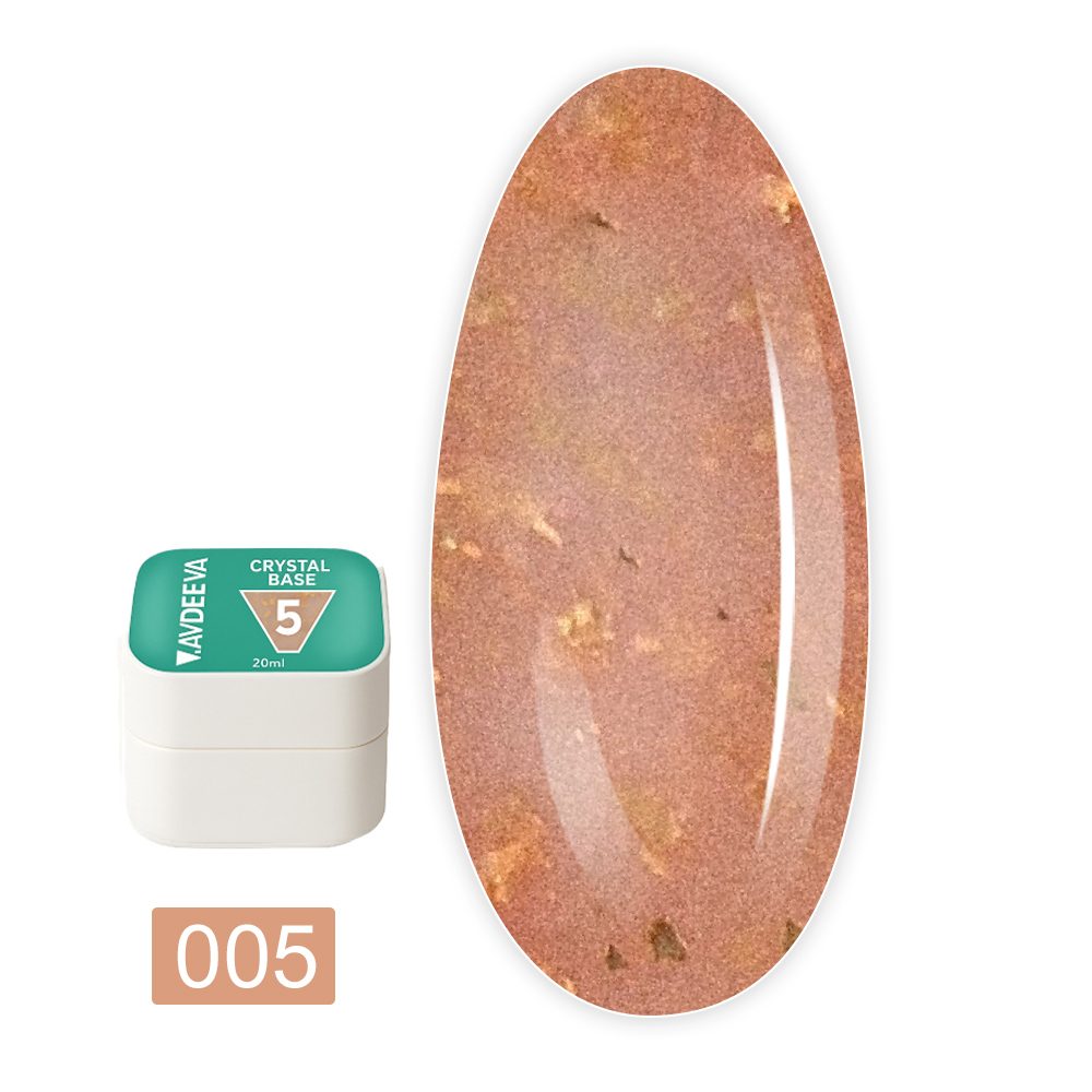 База для гель-лака камуфлирующая Victoria Avdeeva (Crystal base 05 Молочно-персиковая с золотой поталью 20 мл)