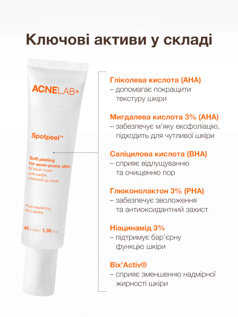 Пілінг м'який для шкіри,схильної до акне ACNELAB+ (Spotpeel Soft peeling for acne-prone skin 40 мл)