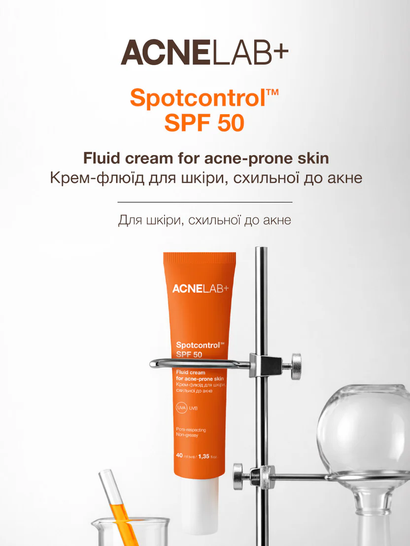 Крем-флюїд для шкіри,схильної до акне ACNELAB+ (Spotcontrol SPF 50 Fluid cream for acne-prone skin 40 мл)